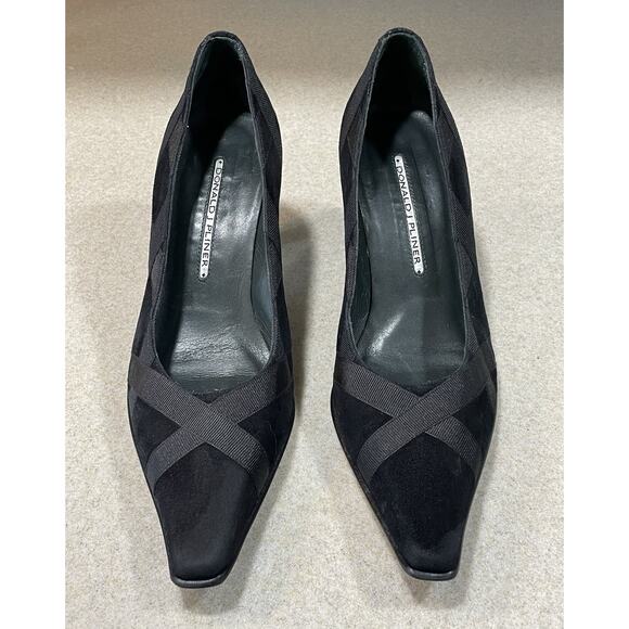 Donald J Pliner Black Suede Leather Kitten High Heels Pumps Shoes Women’s Sz 7.5 - Picture 2 of 11